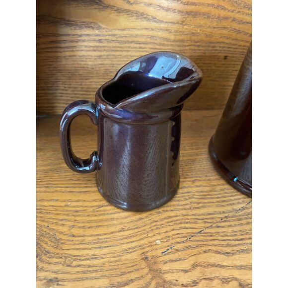 Vintage Redware Red Rooster Pancake Set Batter and Butter Pitchers 1950s - Picture 4 of 10